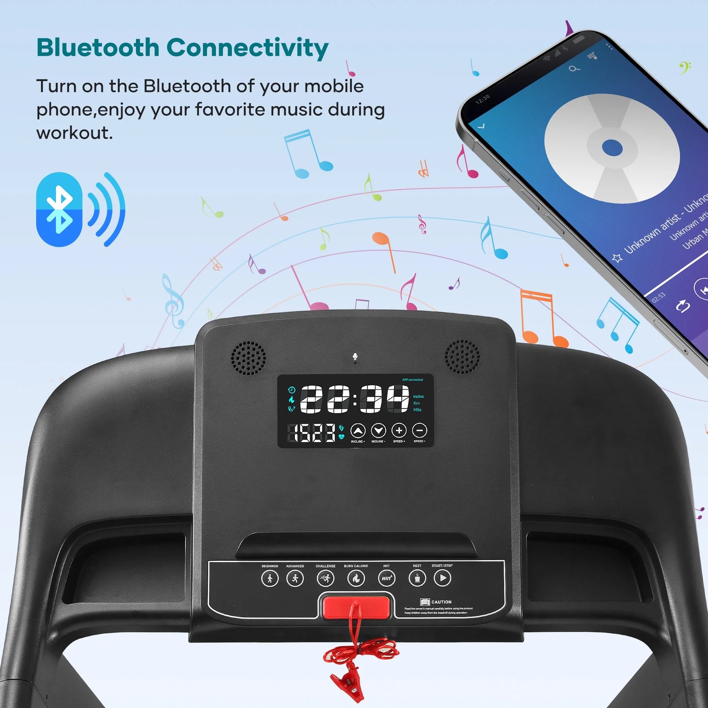 Treadmill with Auto Incline Bluetooth Voice Control 17 in Wide Electric Treadmill Folding Machine 15 Level Auto 8.8 Mhp Speed for Home Use Gifts