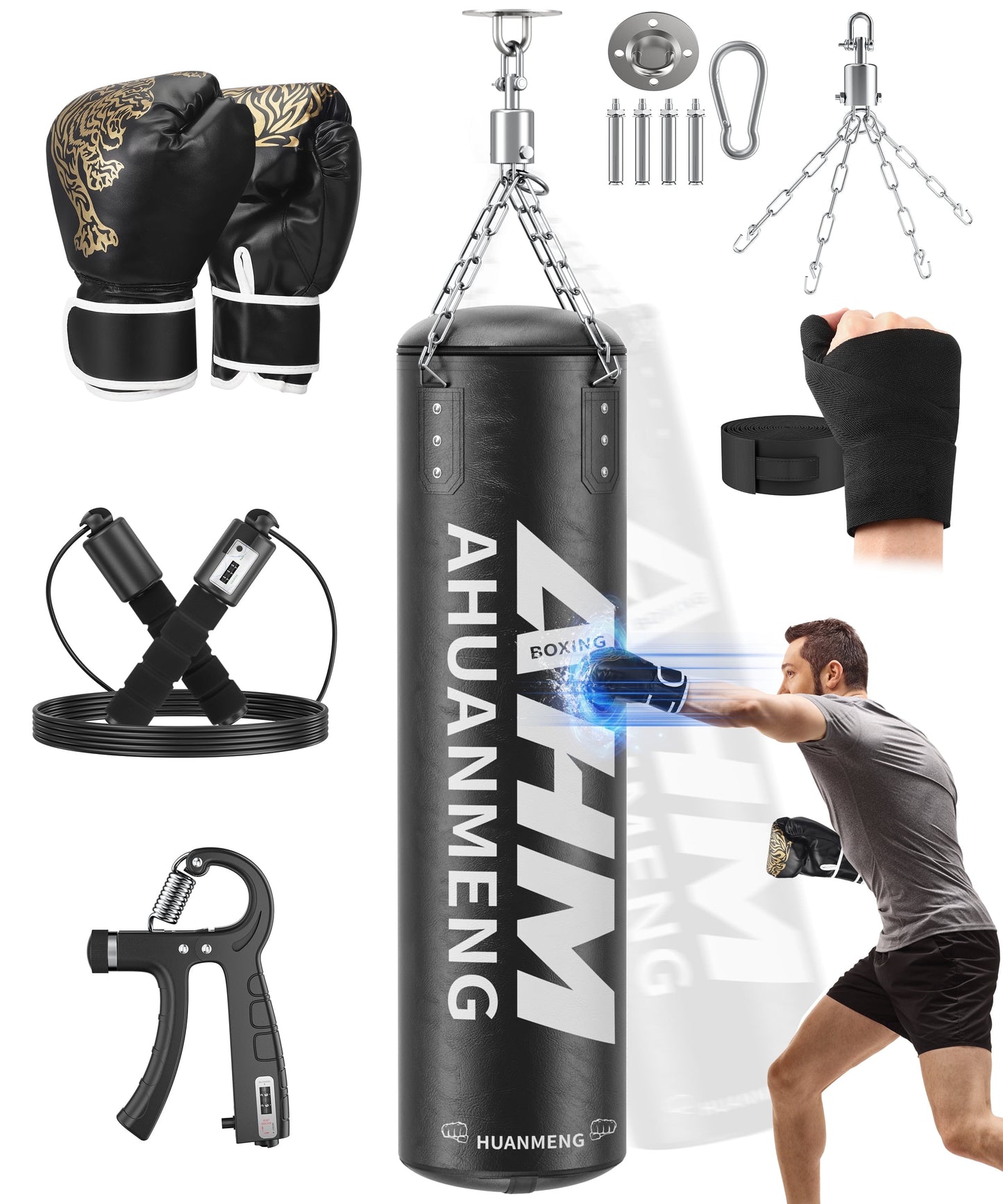 Punching Bag for Adults 4FT PU Heavy Boxing Bag Set Hanging Boxing Bag Kit W/ 12Oz Gloves